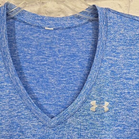 Under Armour Women's UA Tech Twist T-Shirt V-Neck SpaceDye Blue Loose Activewear - Picture 4 of 8